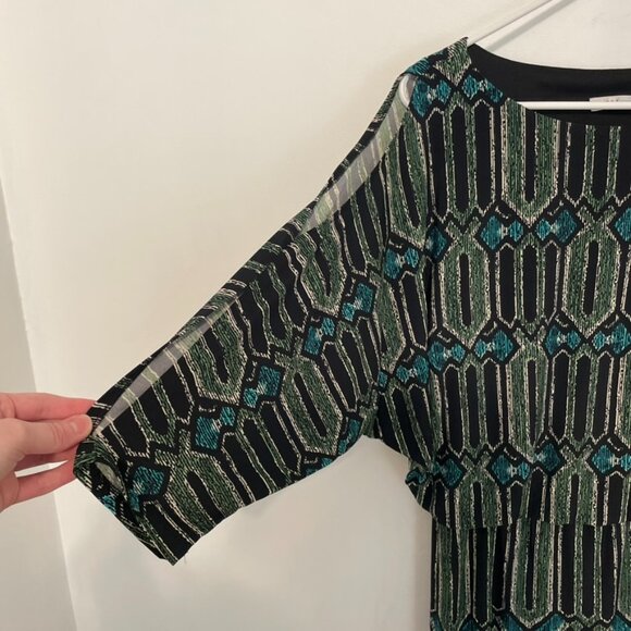 NEW NWT SANDRA DARREN Black Green Teal Geometric Geo Cold Shoulder Cutout Dress - Picture 9 of 16